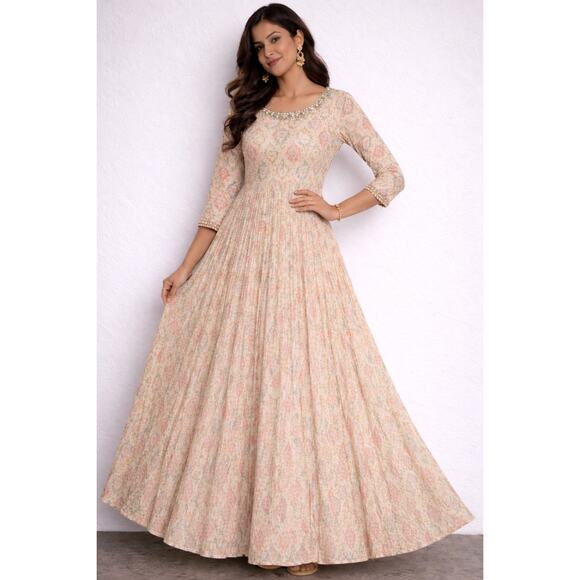 Seasons Chennai Dresses & Skirts - Seasons Chennai Indian Anarkali Kurta Dress XXL Cream Beige Embellished Maxi